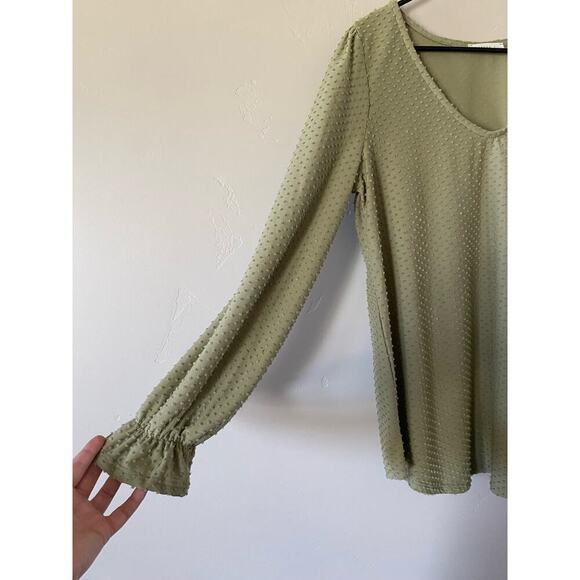 Reborn J Green Swiss Dot Long Sleeved Blouse - Picture 2 of 3